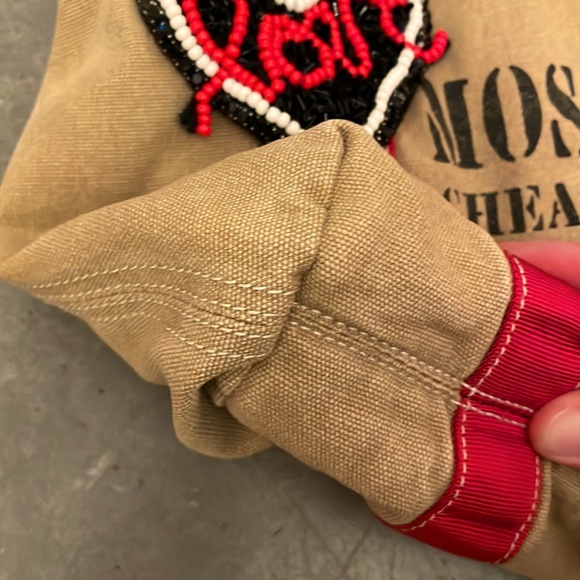 Vintage beaded Love Moschino Cheap & Chic tan and red canvas handbag tote purse - Picture 6 of 17
